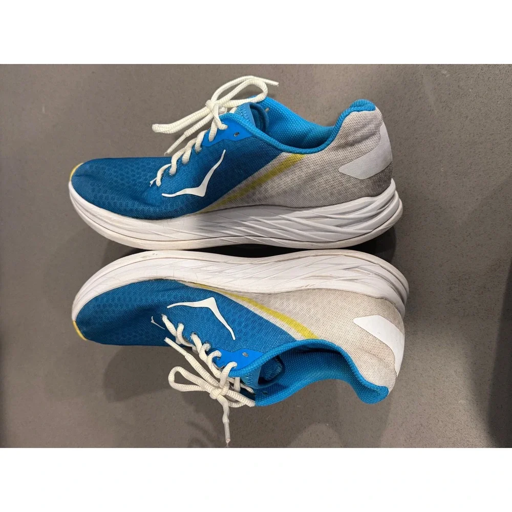 Hoka One One Rocket X Mens 10.5 Womens 11.5 Blue White Carbon Road Running Shoes